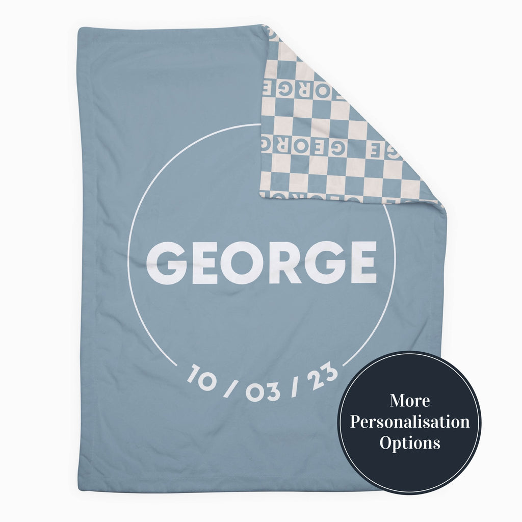 Personalise Your Birthdate Gingham Blanket - Light Blue - Blankids