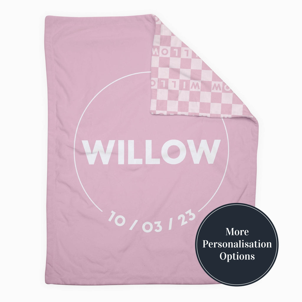 Personalise Your Birthdate Gingham Blanket - Light Pink - Blankids