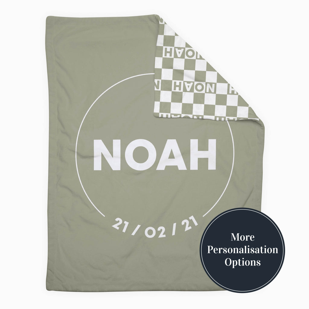 Personalise Your Birthdate Gingham Blanket - Olive - Blankids
