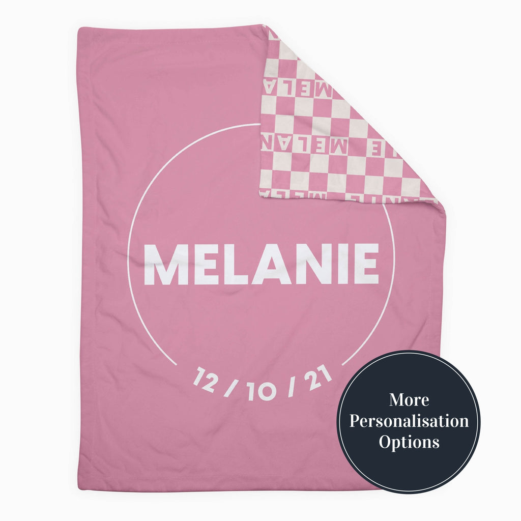 Personalise Your Birthdate Gingham Blanket - Pink - Blankids