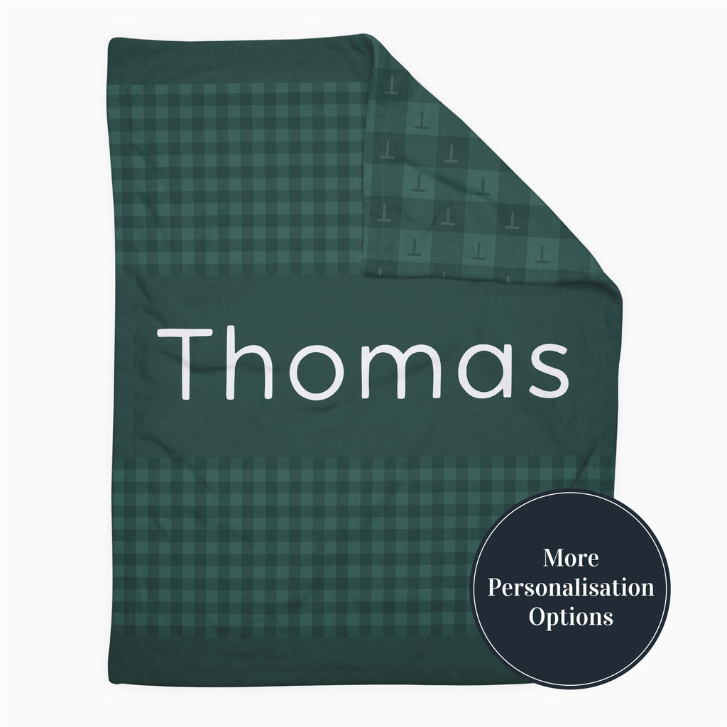 Personalise Your Classic Gingham Blanket - Forest Green - Blankids