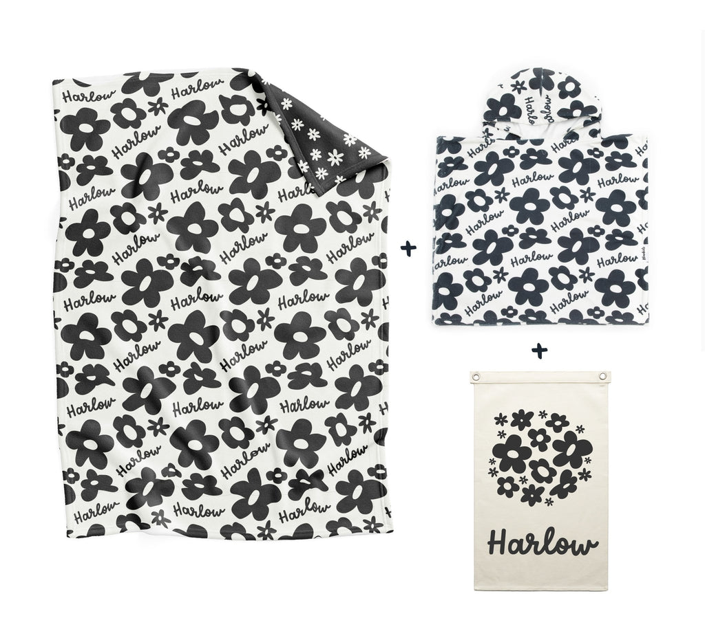 Personalised All Ages Bundle - Black and White Floral - Blankids