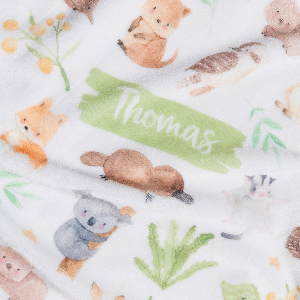 Personalised All Over Name Baby Blanket - Aussie Animals - Blankids