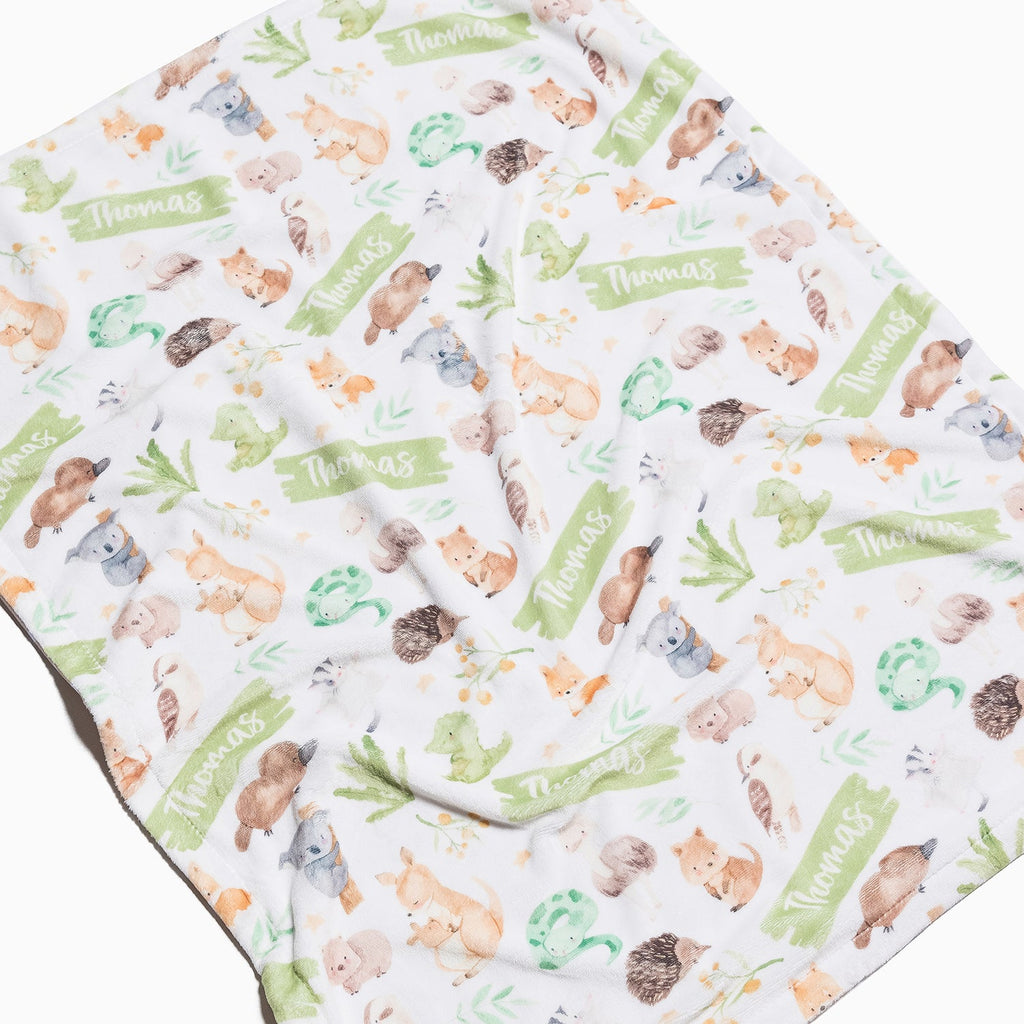 Personalised All Over Name Baby Blanket - Aussie Animals - Blankids