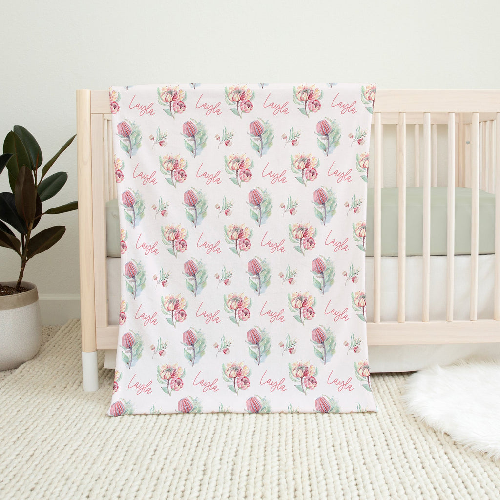 Personalised All Over Name Baby Blanket - Aussie Florals - Blankids