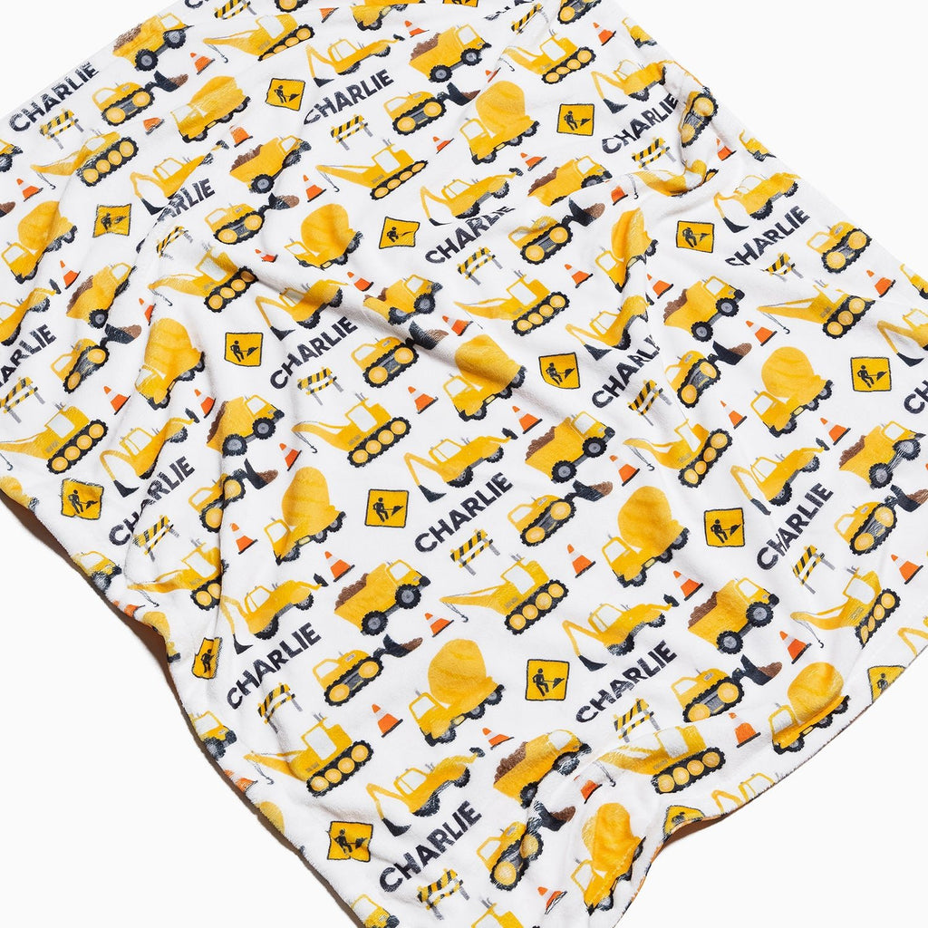 Personalised All Over Name Baby Blanket - Construction Trucks - Blankids