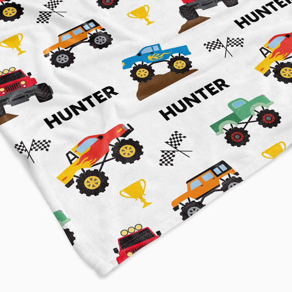 Personalised All Over Name Baby Blanket - Monster Trucks - Blankids