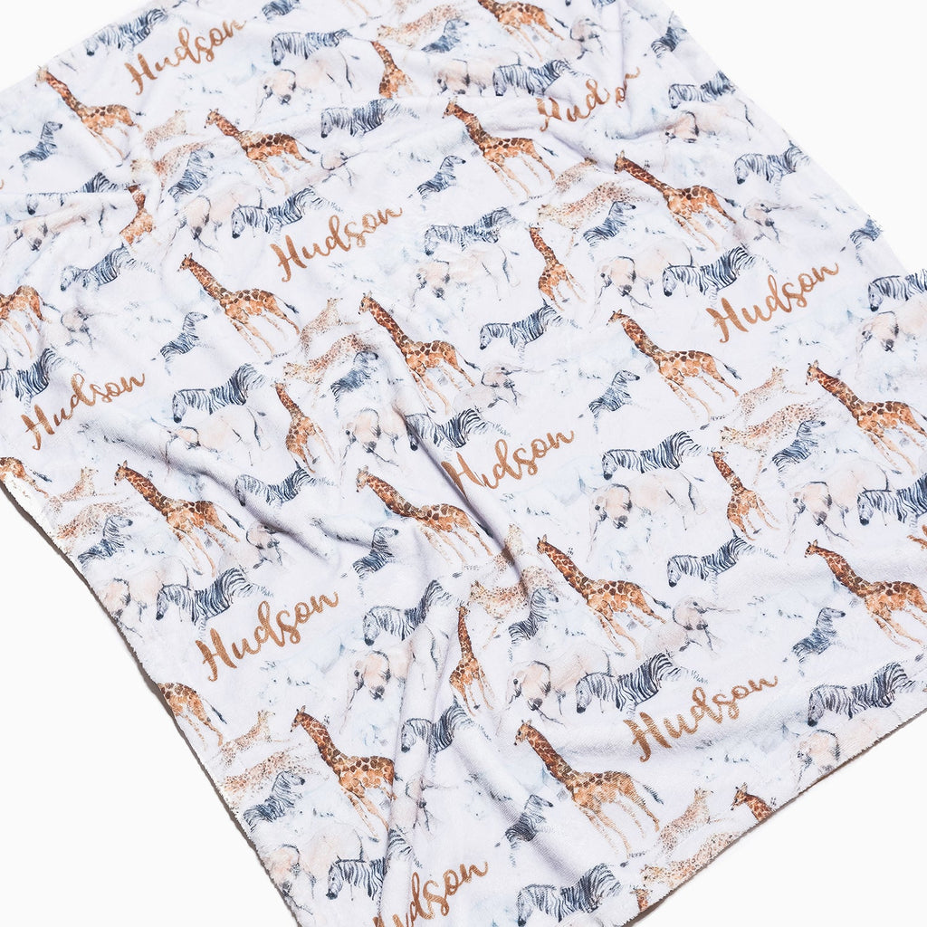 Personalised All Over Name Baby Blanket - Safari Animals - Blankids