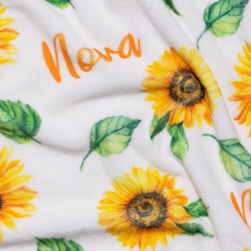 Personalised All Over Name Baby Blanket - Sunflowers - Blankids