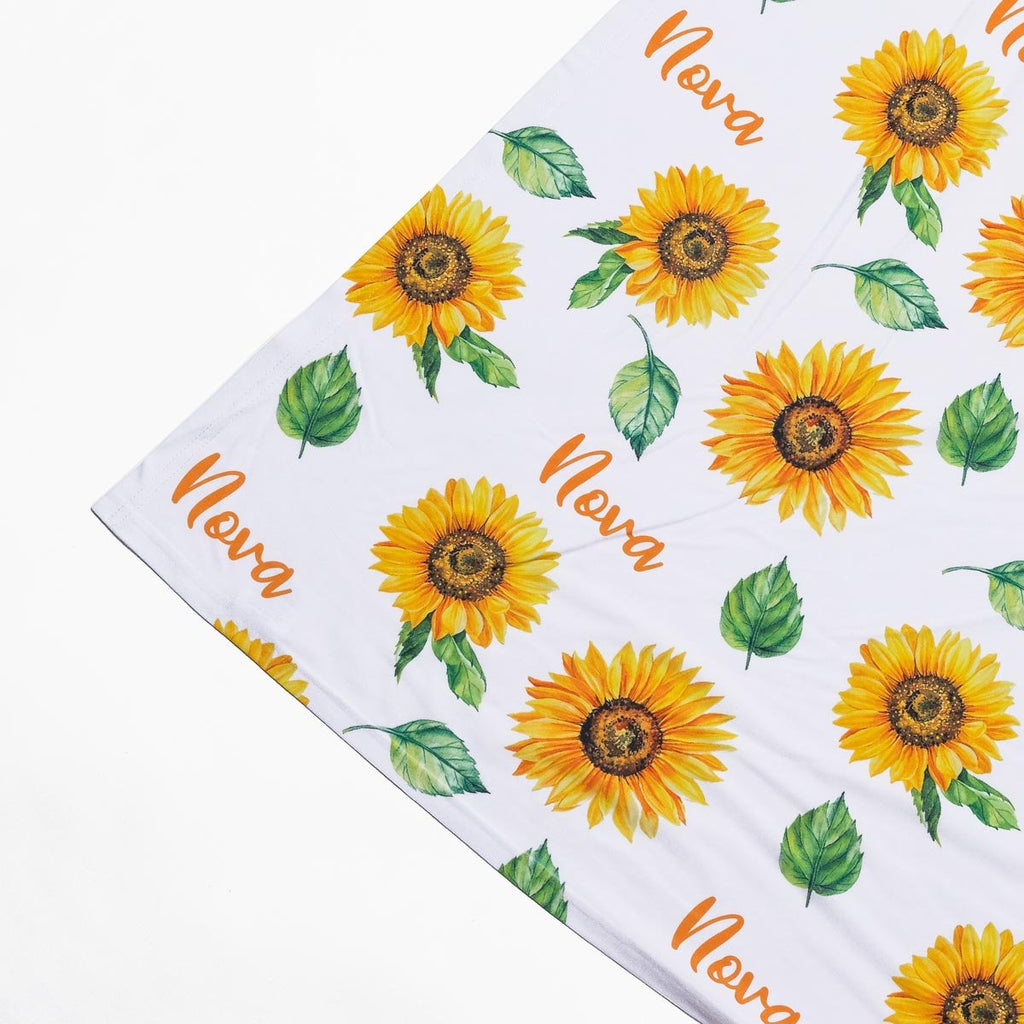 Personalised All Over Name Baby Swaddle - Sunflowers - Blankids