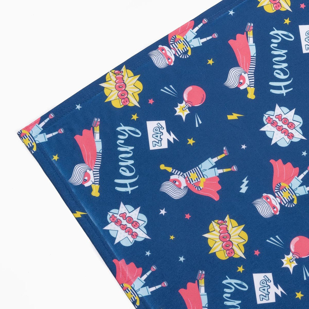 Personalised All Over Name Baby Swaddle - Superhero Boys - Blankids