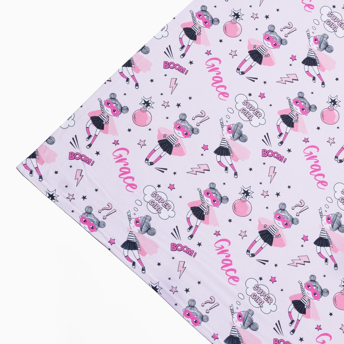 Personalised All Over Name Baby Swaddle Superhero Girls Blankids