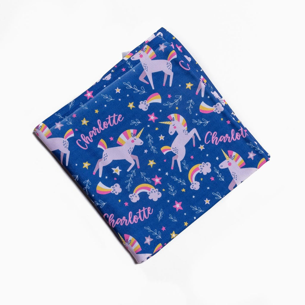 Personalised All Over Name Baby Swaddle - Unicorns - Blankids