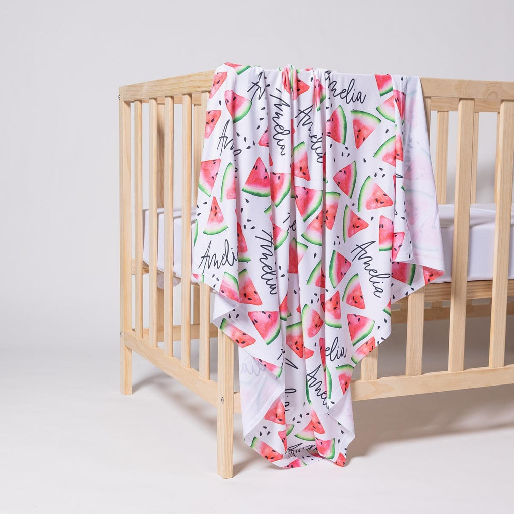 Personalised All Over Name Baby Swaddle - Watermelon - Blankids