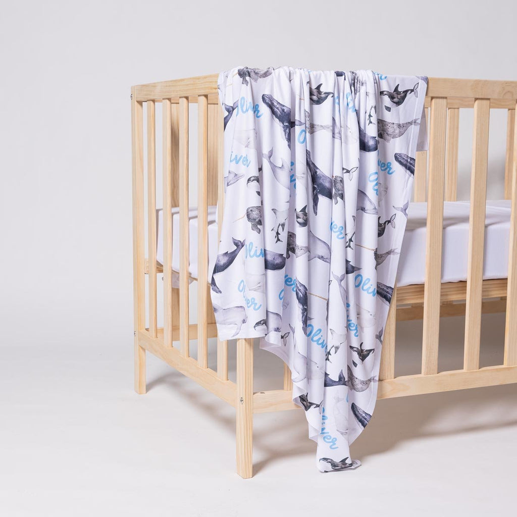 Personalised All Over Name Baby Swaddle - Whales - Blankids