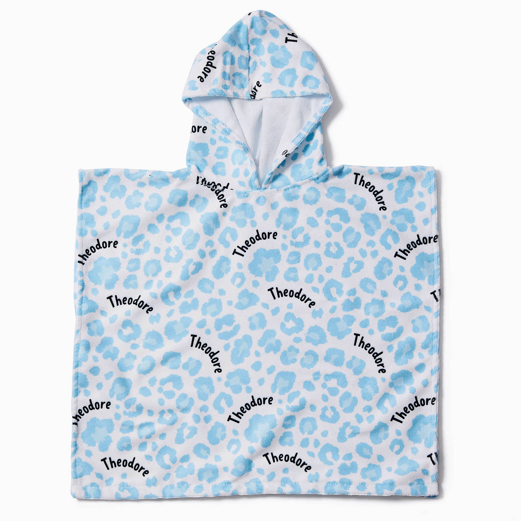 Personalised Hooded Towel - Blue Leopard Print - Blankids