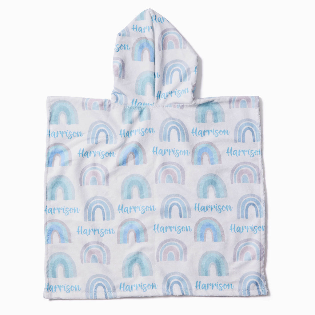 Personalised Hooded Towel - Blue Rainbows - Blankids