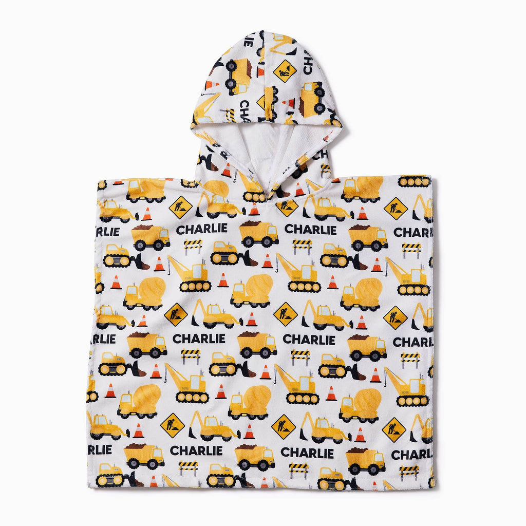 Personalised Hooded Towel - Construction Trucks - Blankids