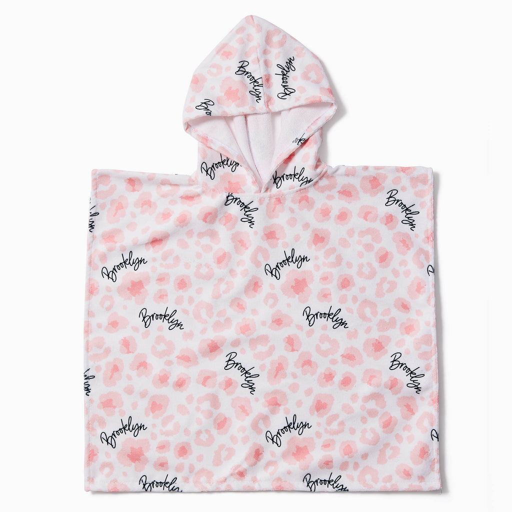 Personalised Hooded Towel - Pink Leopard Print - Blankids