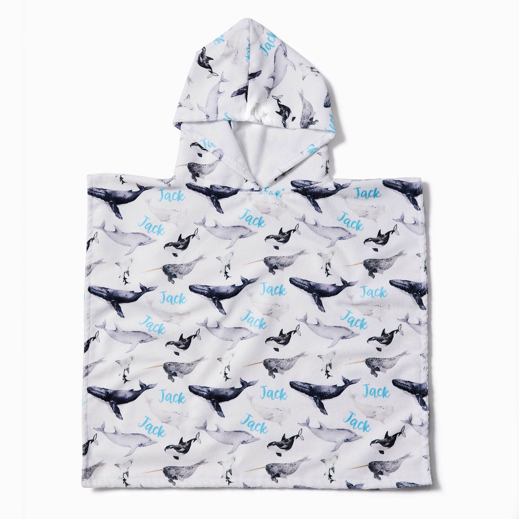 Personalised Hooded Towel - Whales - Blankids