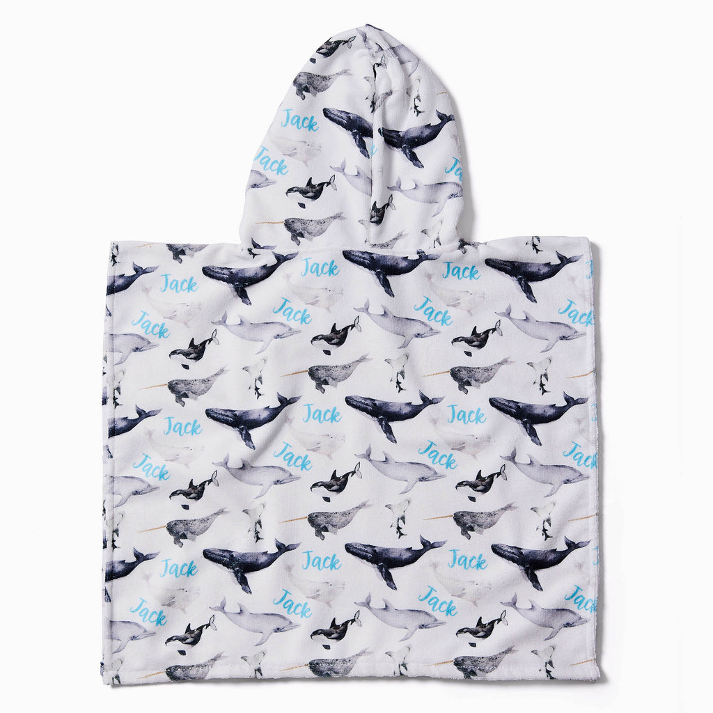 Personalised Hooded Towel - Whales - Blankids