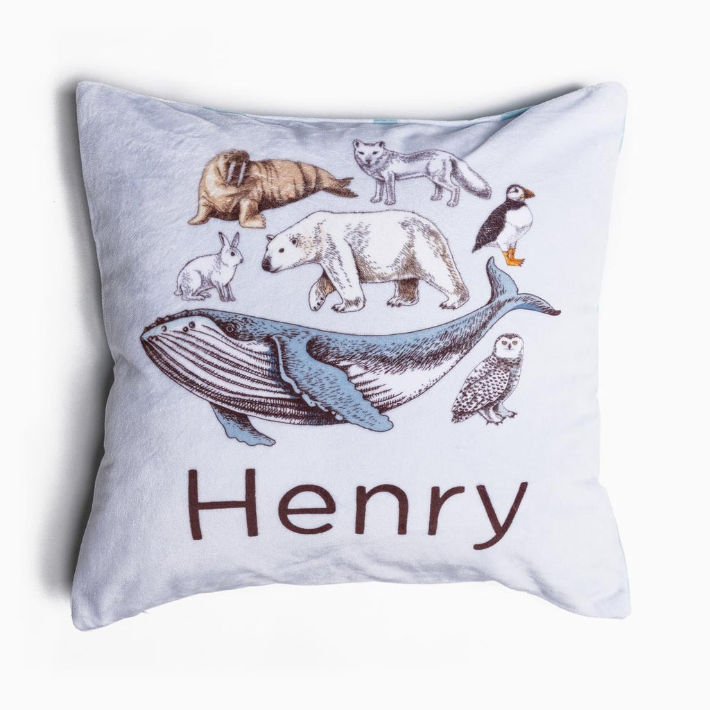 Personalised Name Throw Cushion - Arctic Animals - Blankids