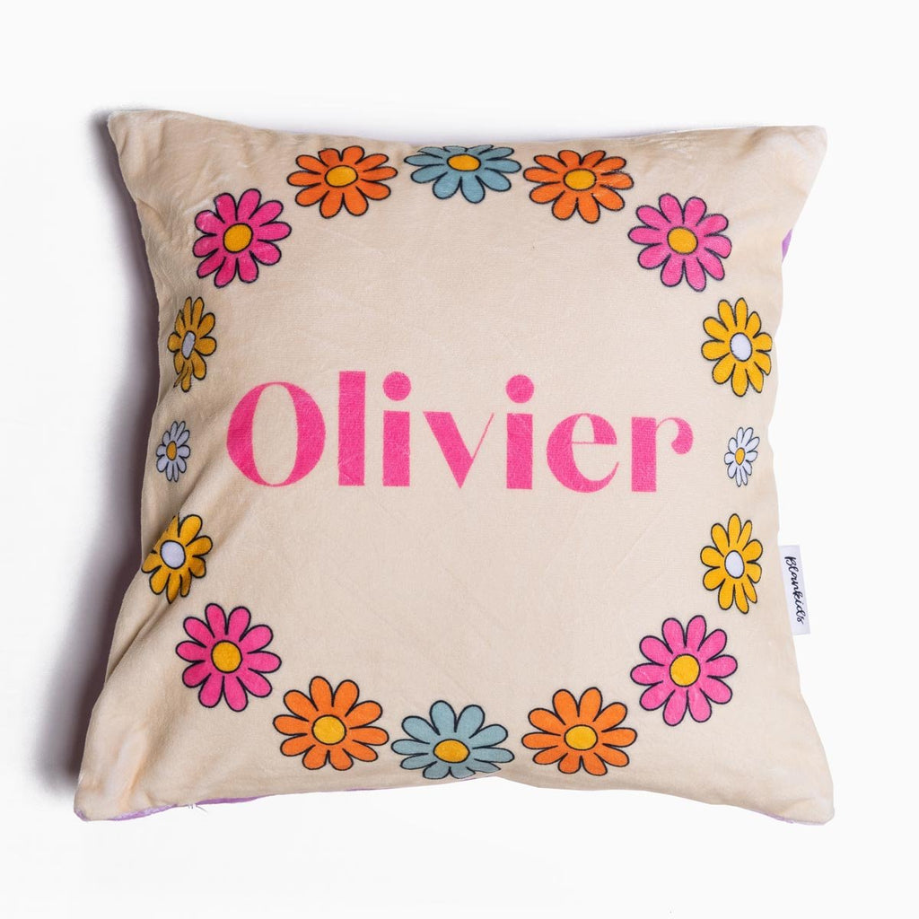 Personalised Name Throw Cushion - Flower Power - Blankids