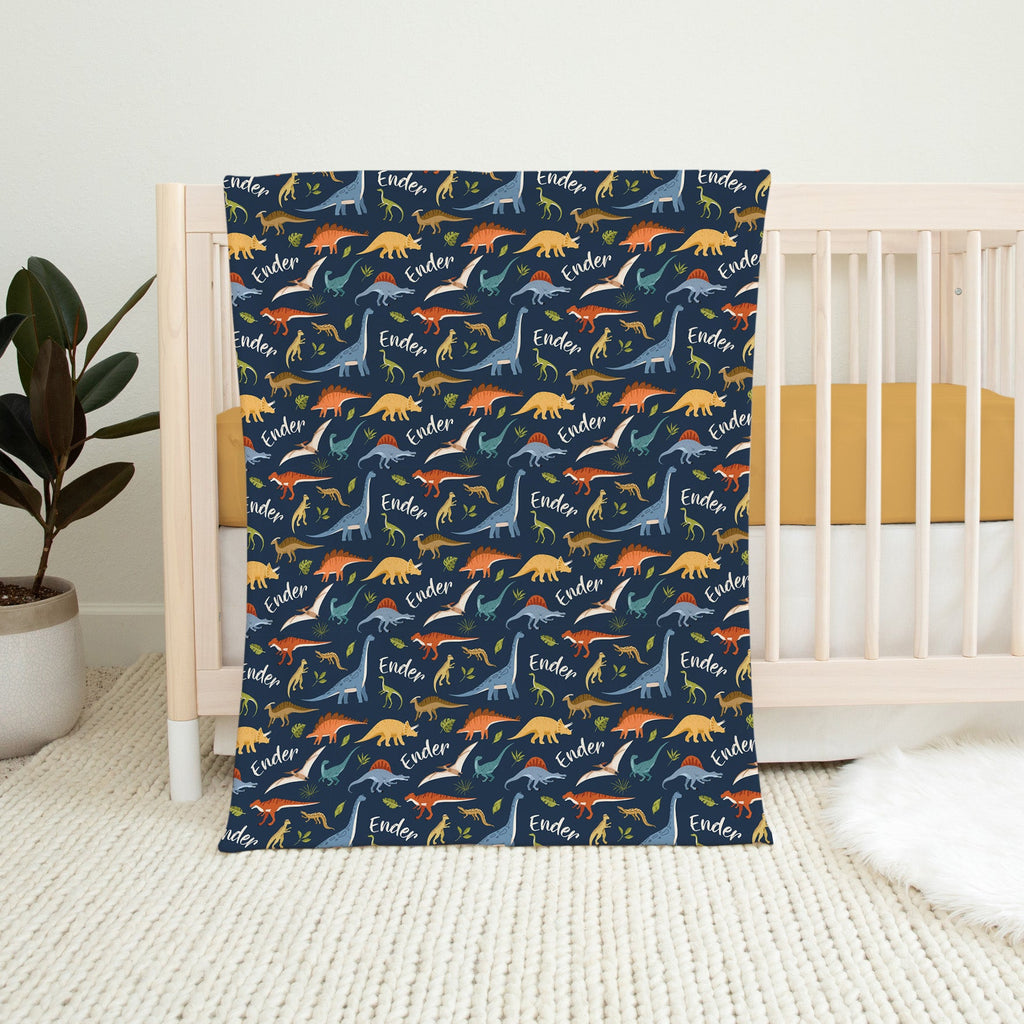 Personalised All Over Name Baby Blanket - Dino Navy - Blankids