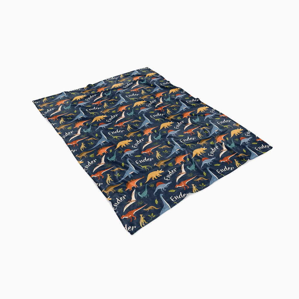 Personalised All Over Name Baby Blanket - Dino Navy - Blankids