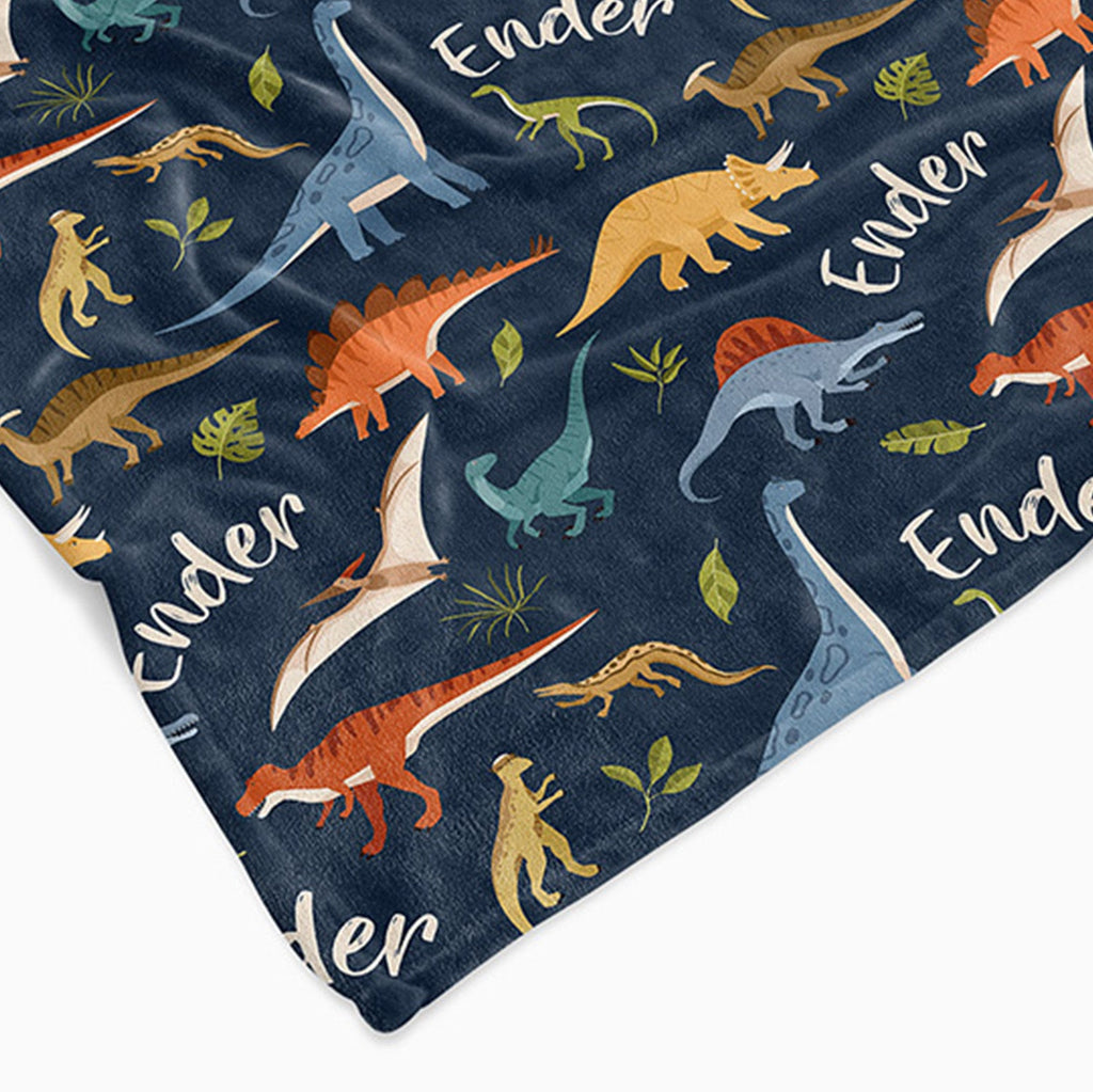 Personalised All Over Name Baby Blanket - Dino Navy - Blankids