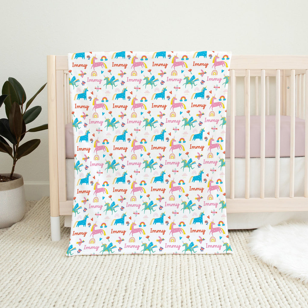 Personalised All Over Name Baby Blanket - Dreamy Unicorn - Blankids