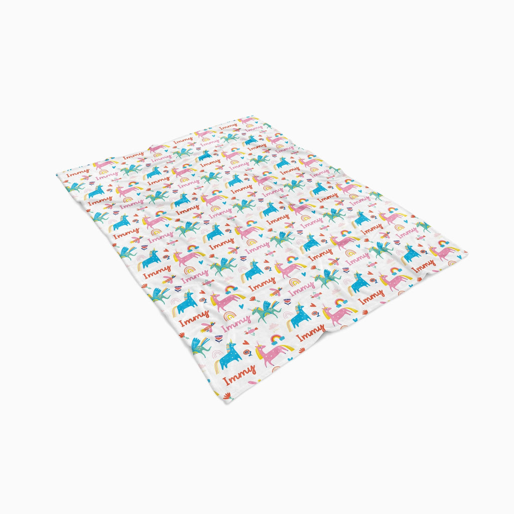 Personalised All Over Name Baby Blanket - Dreamy Unicorn - Blankids