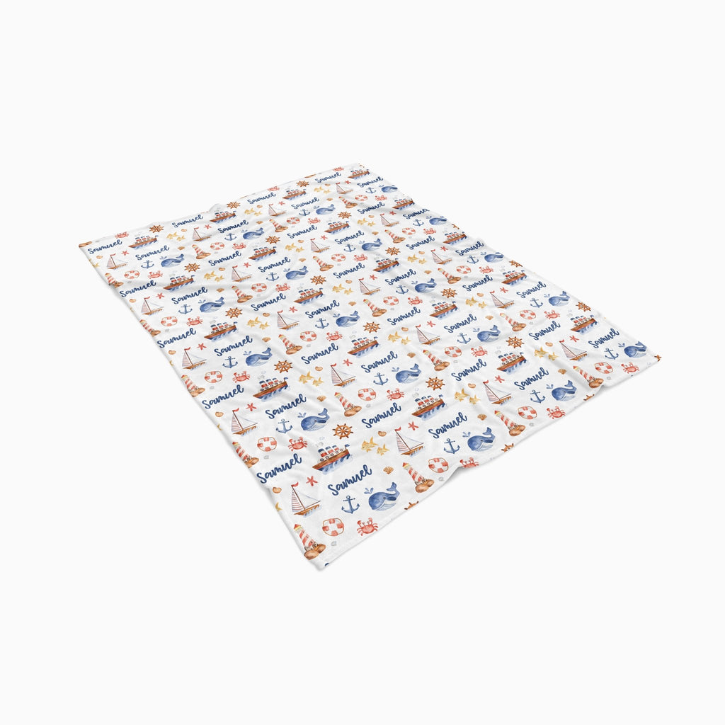 Personalised All Over Name Baby Blanket - Nautical - Blankids