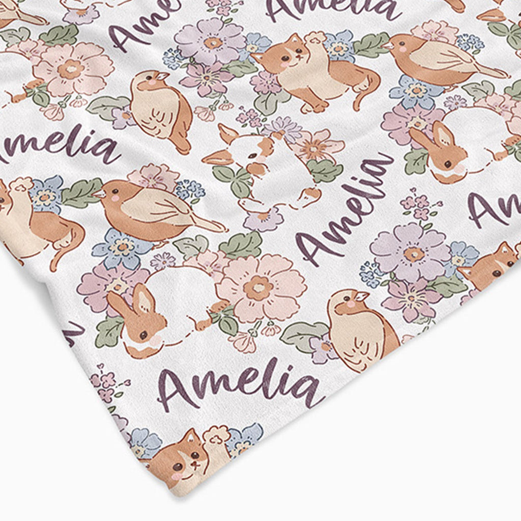 Personalised All Over Name Baby Blanket - Spring Garden - Blankids