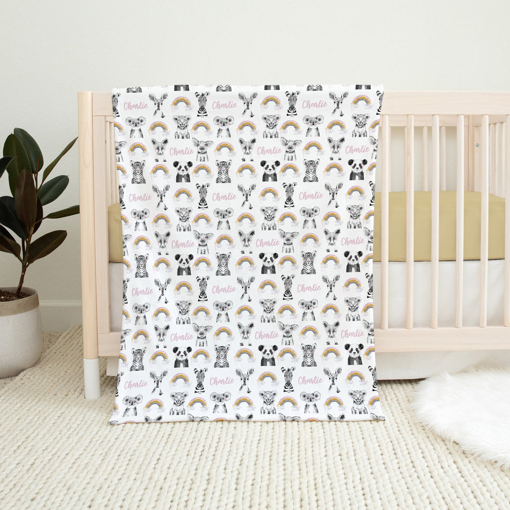 Personalised All Over Name Baby Blanket - Watercolour Animals - Blankids