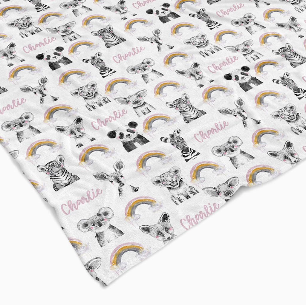 Personalised All Over Name Baby Blanket - Watercolour Animals - Blankids