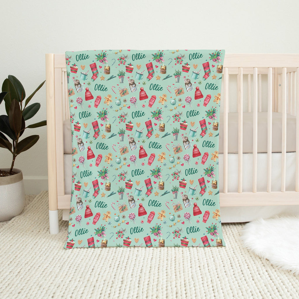 Christmas Personalised All Over Name Baby Blanket - Festive - Blankids