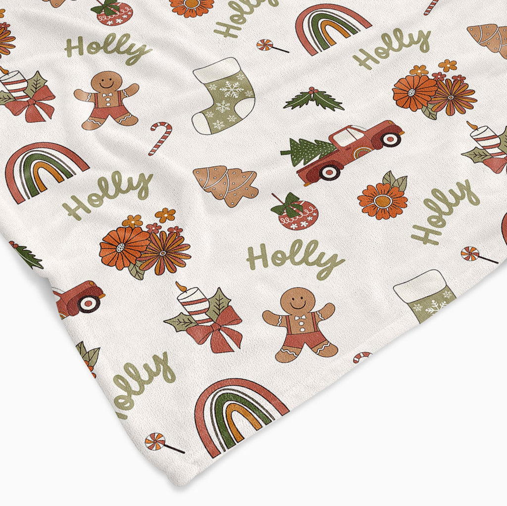 Christmas Personalised All Over Name Baby Blanket - Retro - Blankids