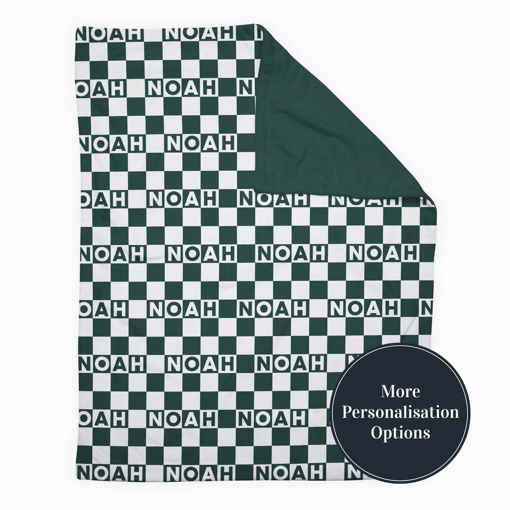Personalise Your Birthdate Gingham Blanket - Forest Green - Blankids
