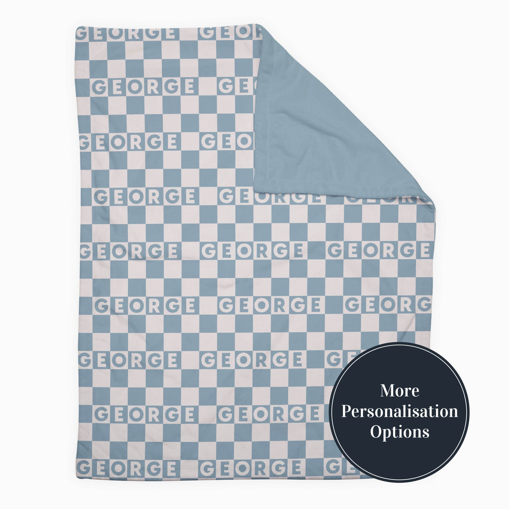 Personalise Your Birthdate Gingham Blanket - Light Blue - Blankids