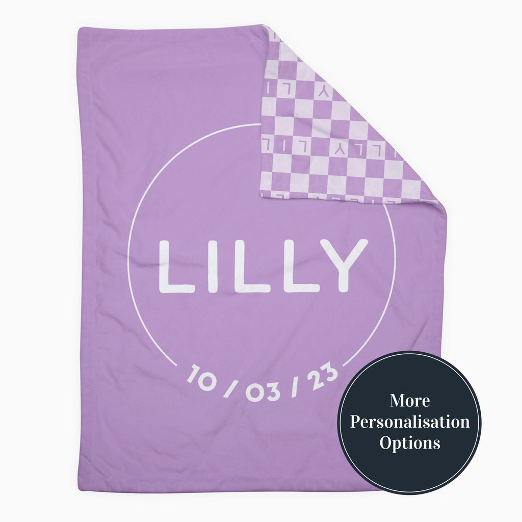 Personalise Your Birthdate Gingham Blanket - Lilac - Blankids