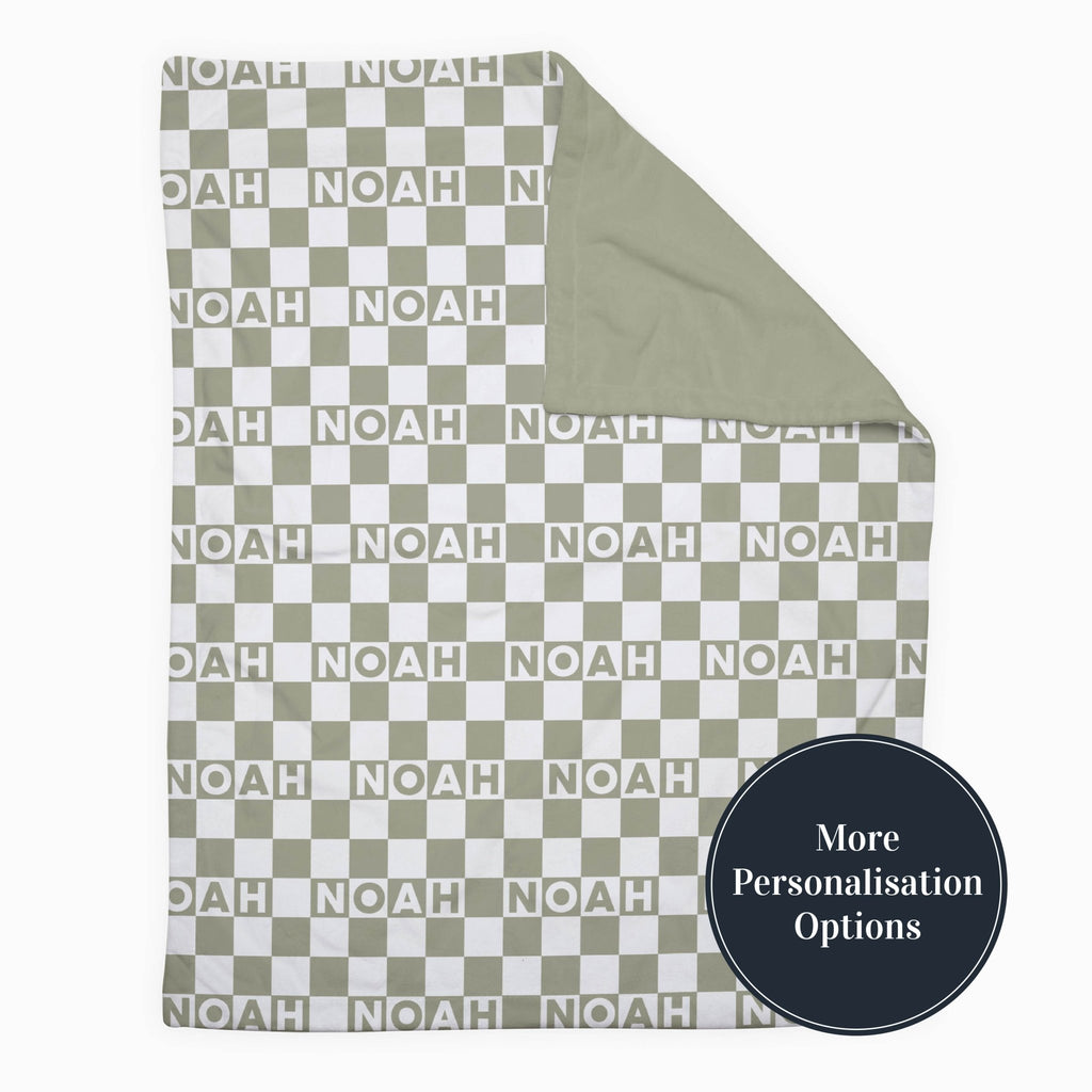 Personalise Your Birthdate Gingham Blanket - Olive - Blankids