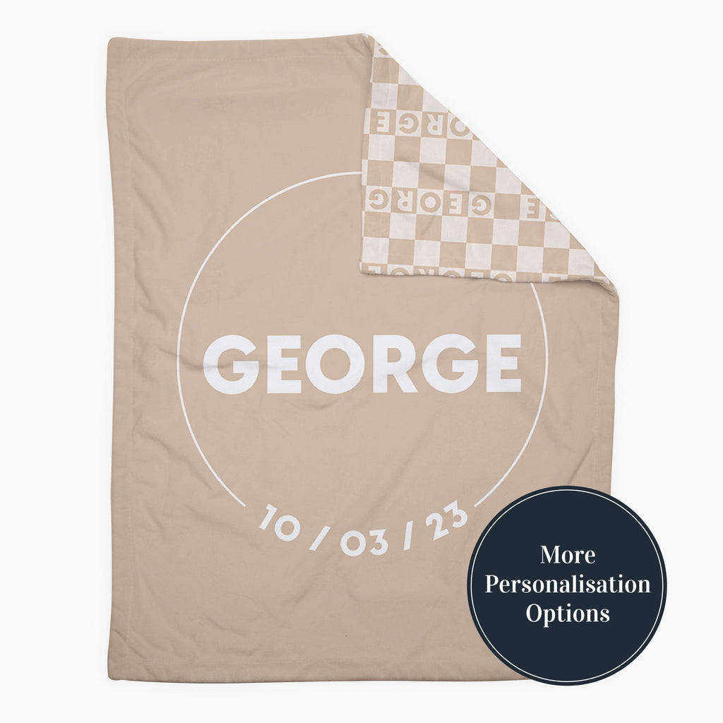 Personalise Your Birthdate Gingham Blanket - Sand - Blankids