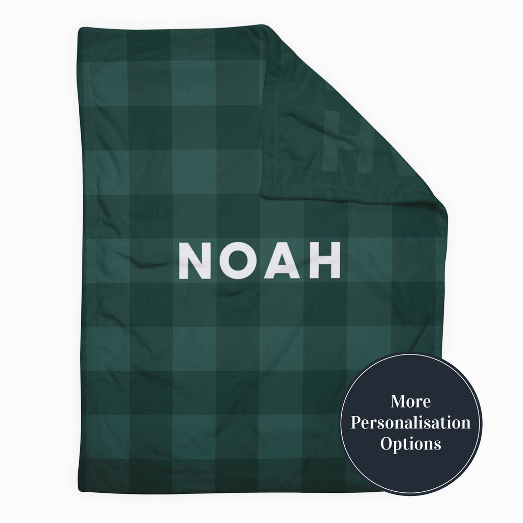 Personalise Your Retro Gingham Blanket - Forest Green - Blankids