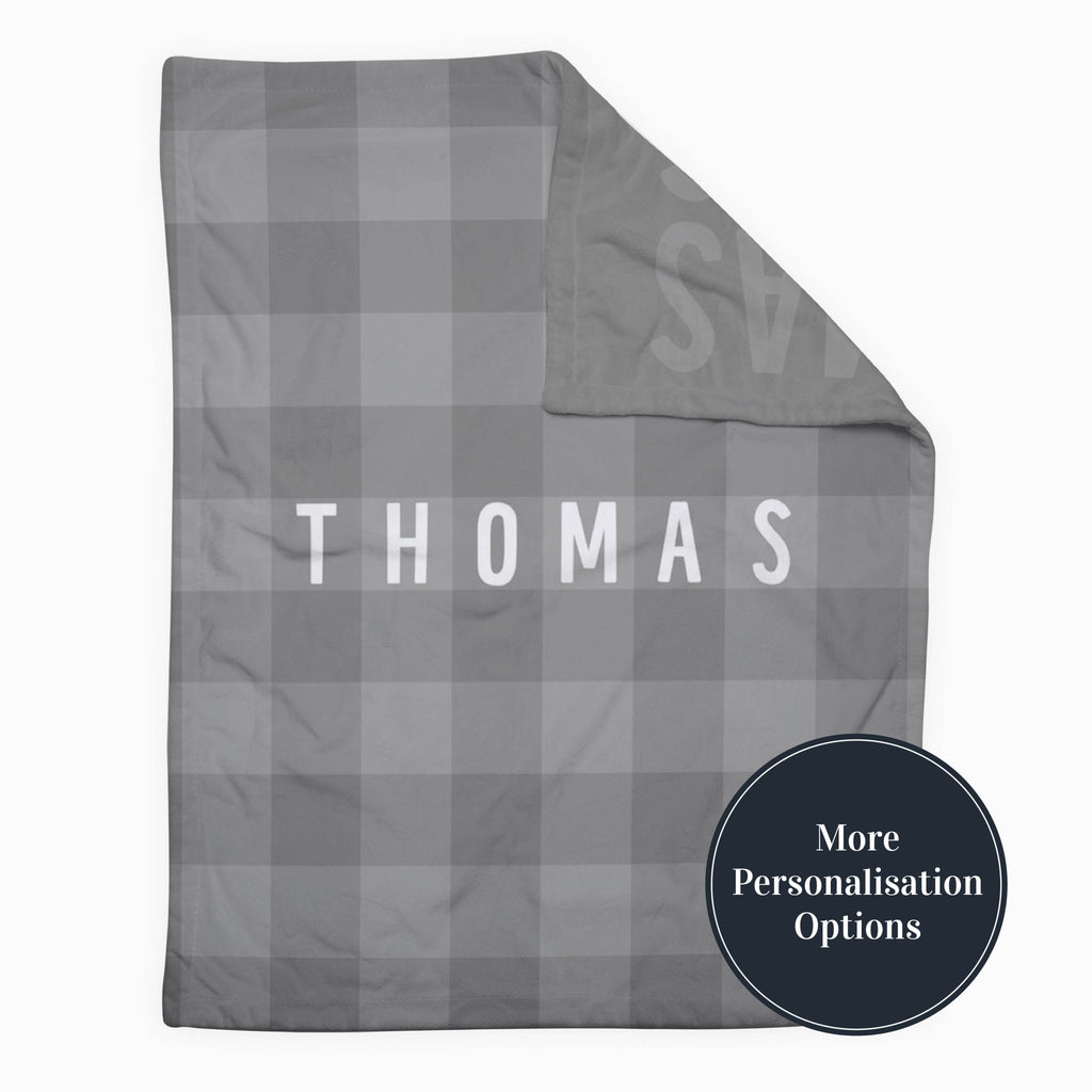 Personalise Your Retro Gingham Blanket - Grey - Blankids