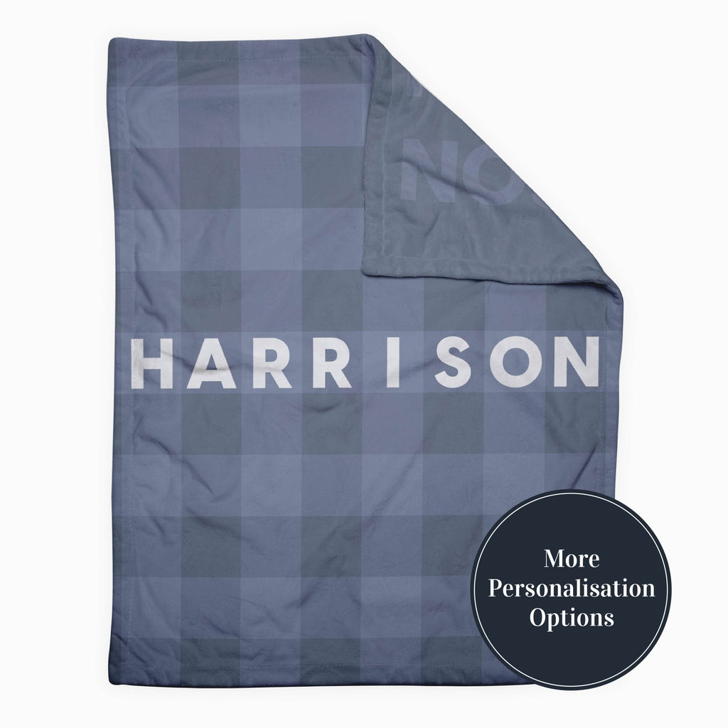 Personalise Your Retro Gingham Blanket - Navy - Blankids