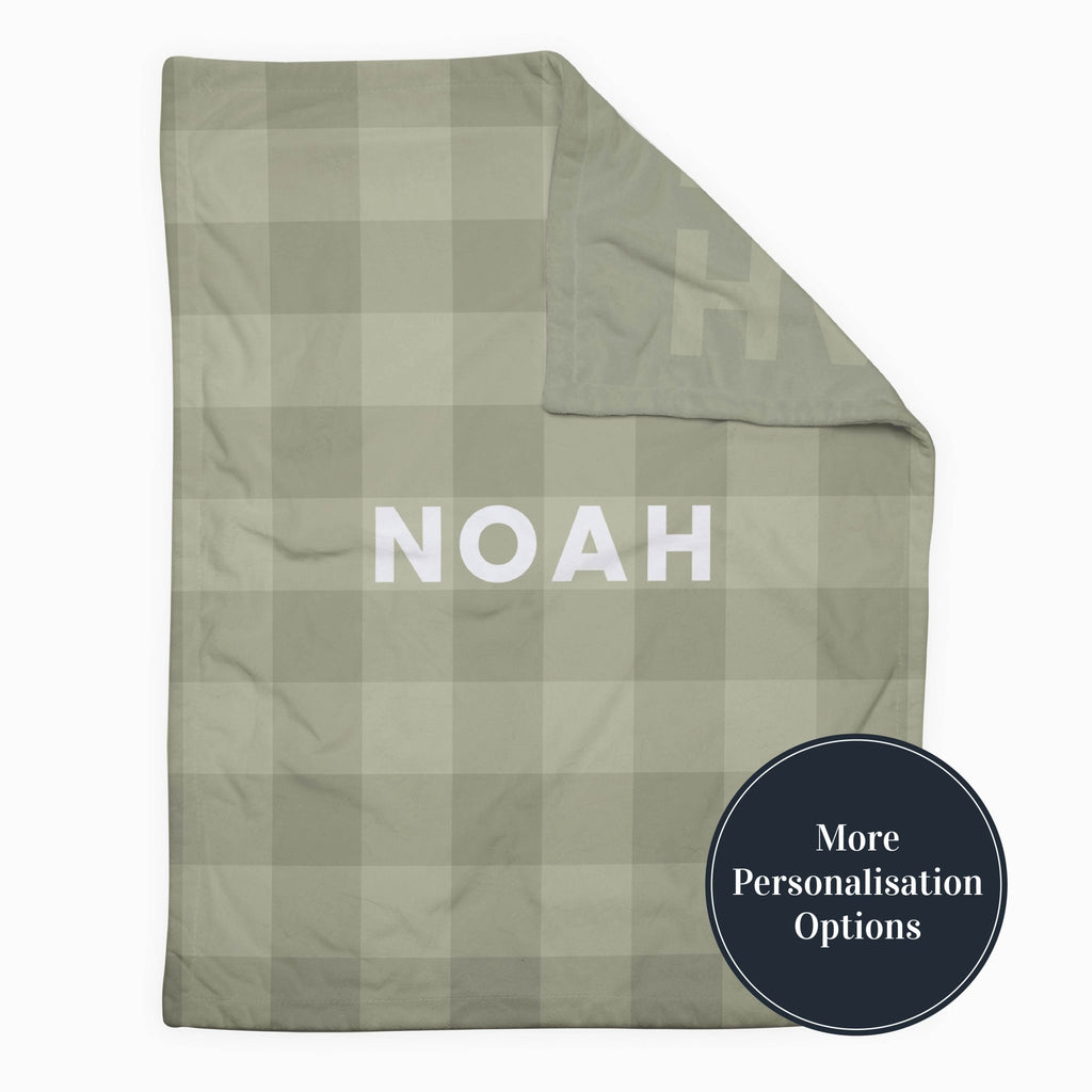 Personalise Your Retro Gingham Blanket - Olive - Blankids