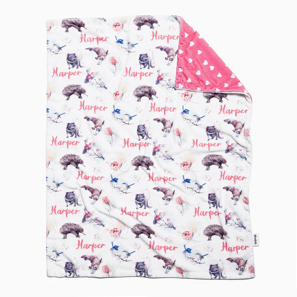 Personalised All Over Name Baby Blanket - Australian Flora and Fauna - Blankids