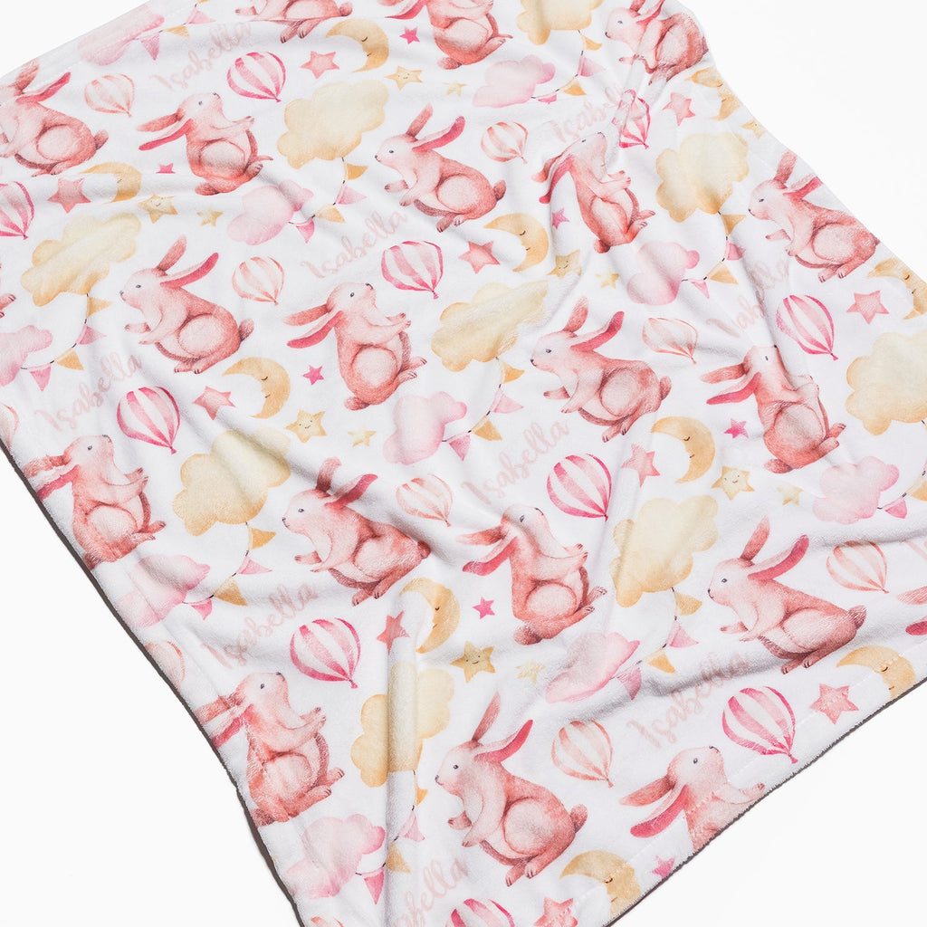 Personalised All Over Name Baby Blanket - Bunny Dreams - Blankids