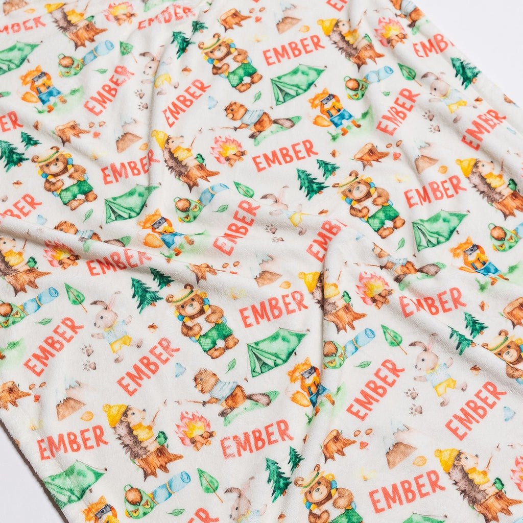 Personalised All Over Name Baby Blanket - Camping - Blankids